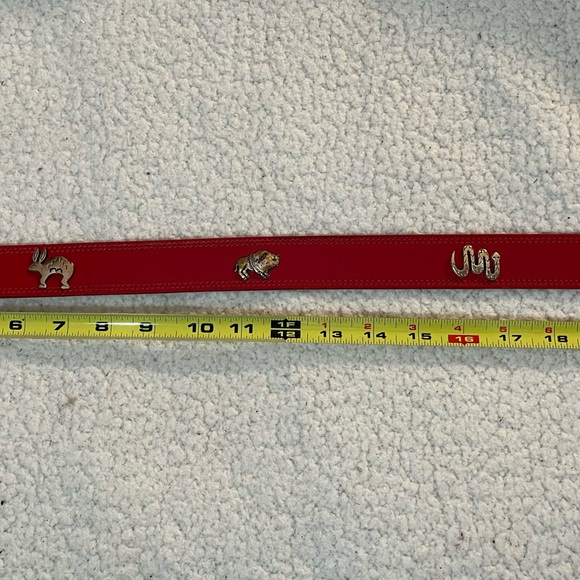 Red Leather Belt with Silver design and Buckle Made in the USA - Picture 11 of 15